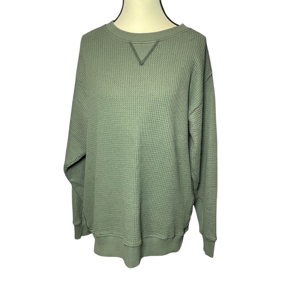Aerie Getaway Oversized Waffle Crewneck Sweater Women’s XS Sage Green